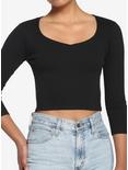 Black Ribbed Girls Crop Long-Sleeve T-Shirt, BLACK, hi-res