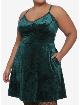Green Velvet Skater Slip Dress Plus Size, , hi-res