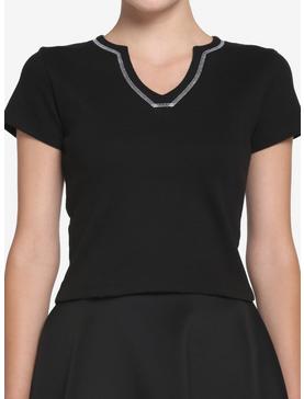 Black & White Contrast Stitch Girls Crop T-Shirt, , hi-res