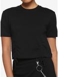Black Drawstring Girls Crop T-Shirt, BLACK, hi-res