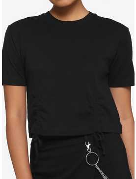Black Drawstring Girls Crop T-Shirt, , hi-res