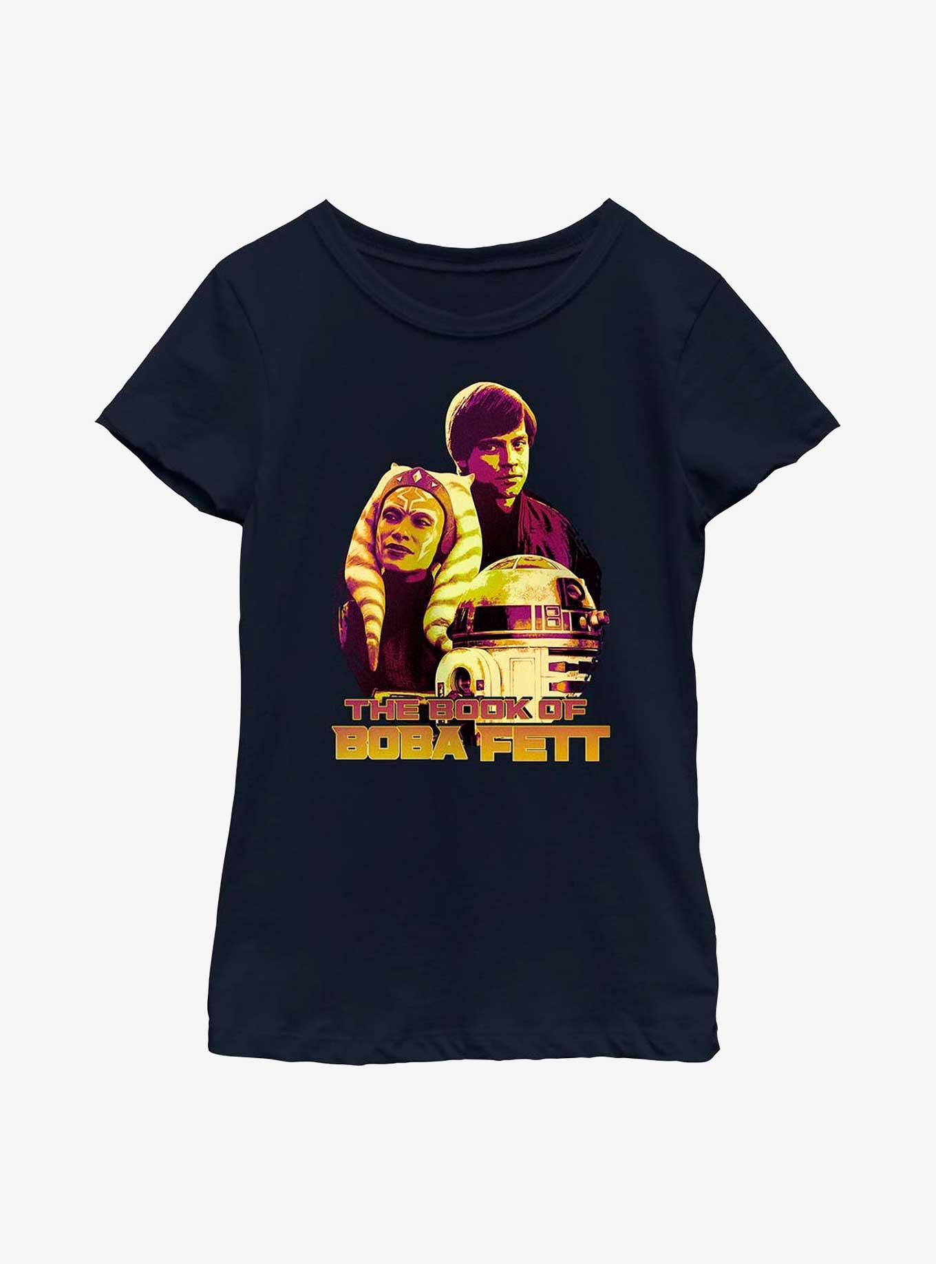 Star Wars Book Of Boba Fett Ahsoka Luke & R2 Youth Girls T-Shirt, NAVY, hi-res