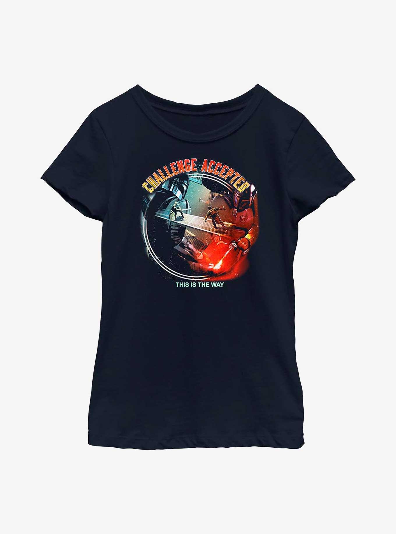 Star Wars Book Of Boba Fett Challenge Accepted Youth Girls T-Shirt, NAVY, hi-res