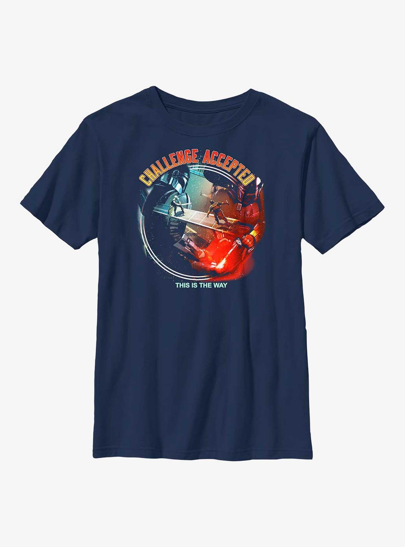 Star Wars Book Of Boba Fett Challenge Accepted Youth T-Shirt, NAVY, hi-res