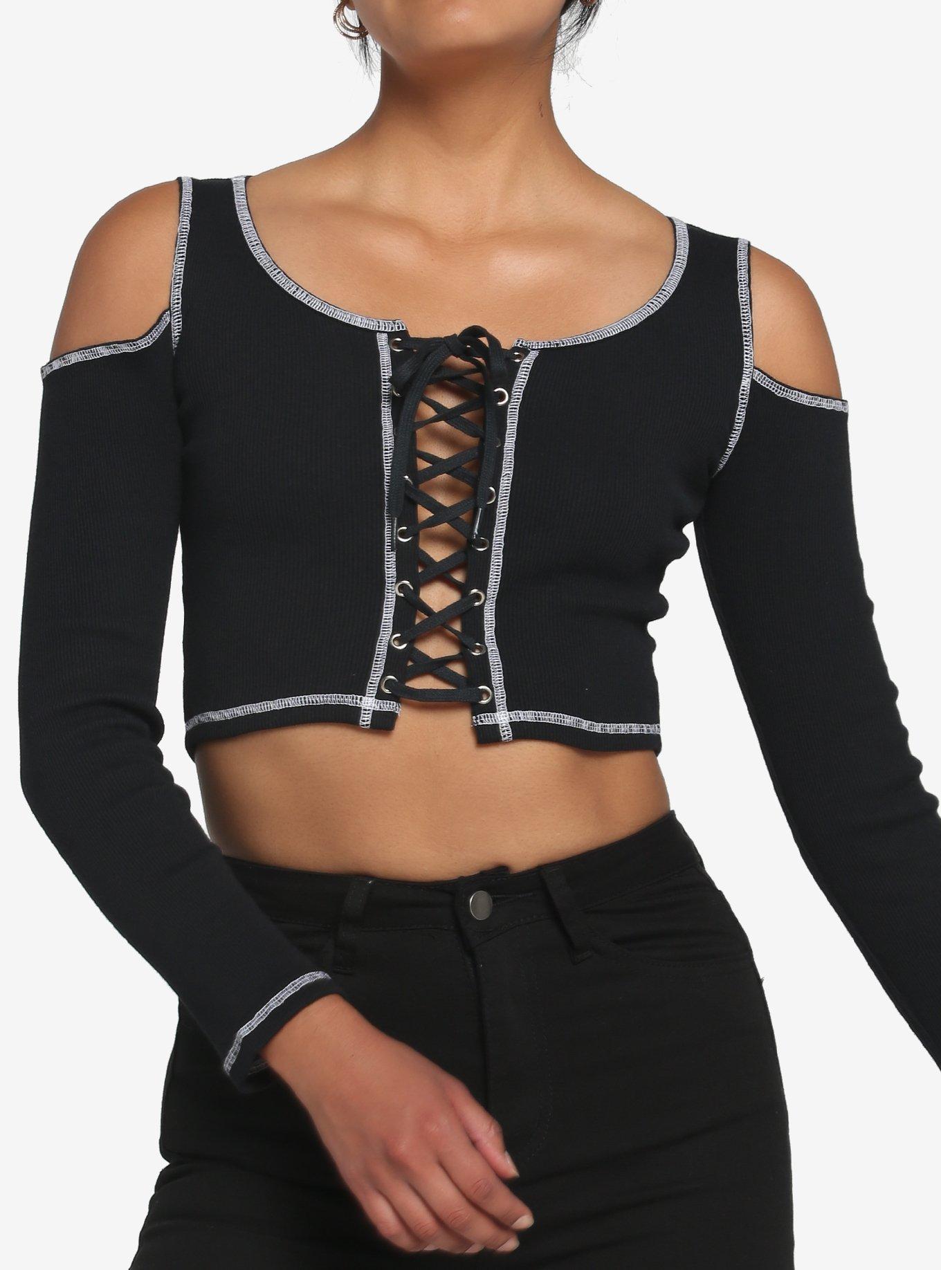 Lace up cold shoulder hot sale top