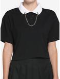 Black Chain Collar Girls Crop Polo Shirt, BLACK, hi-res
