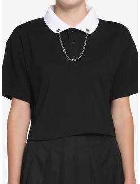 Black Chain Collar Girls Crop Polo Shirt, , hi-res