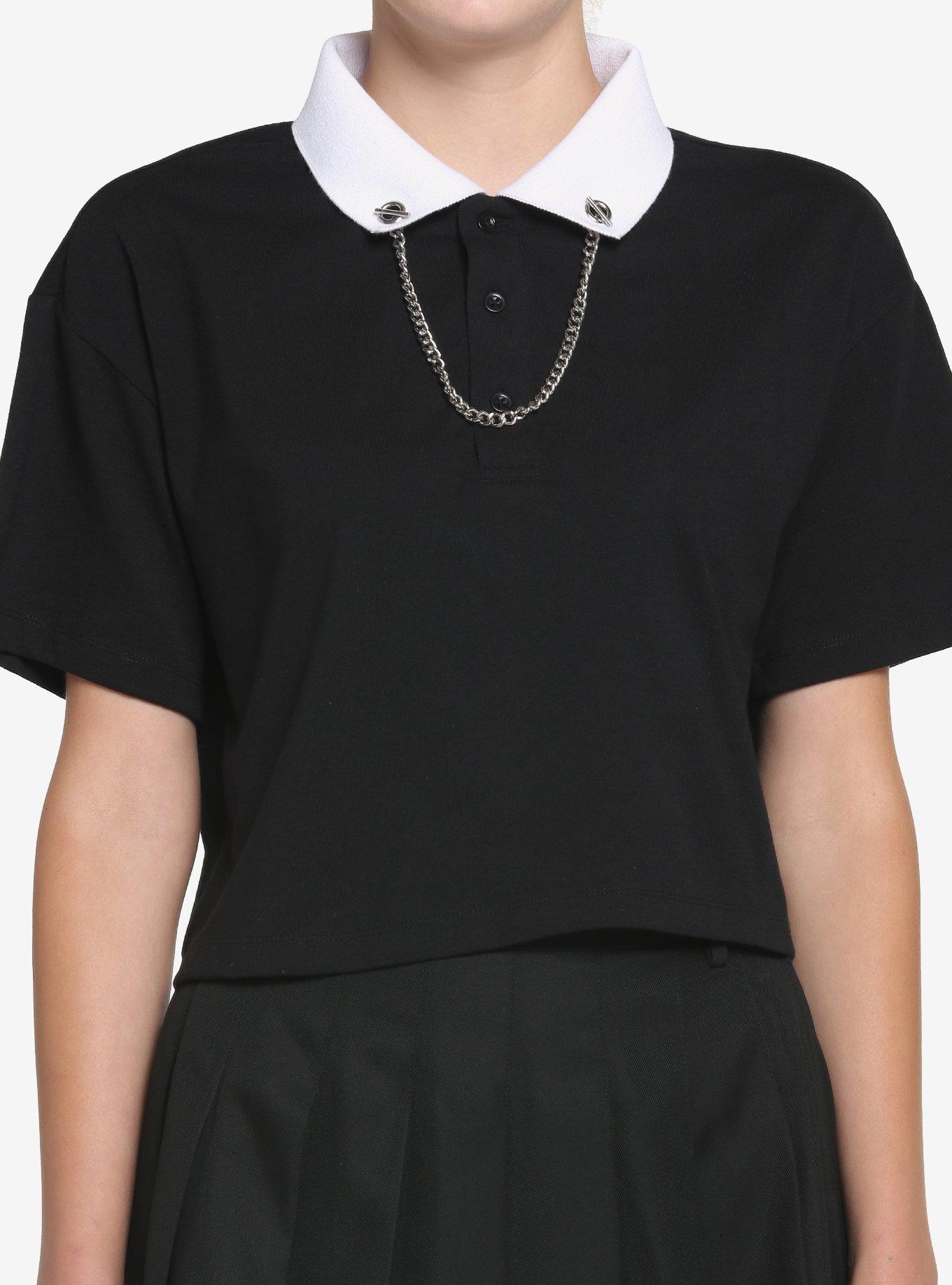 Black Chain Collar Girls Crop Polo Shirt Hot Topic