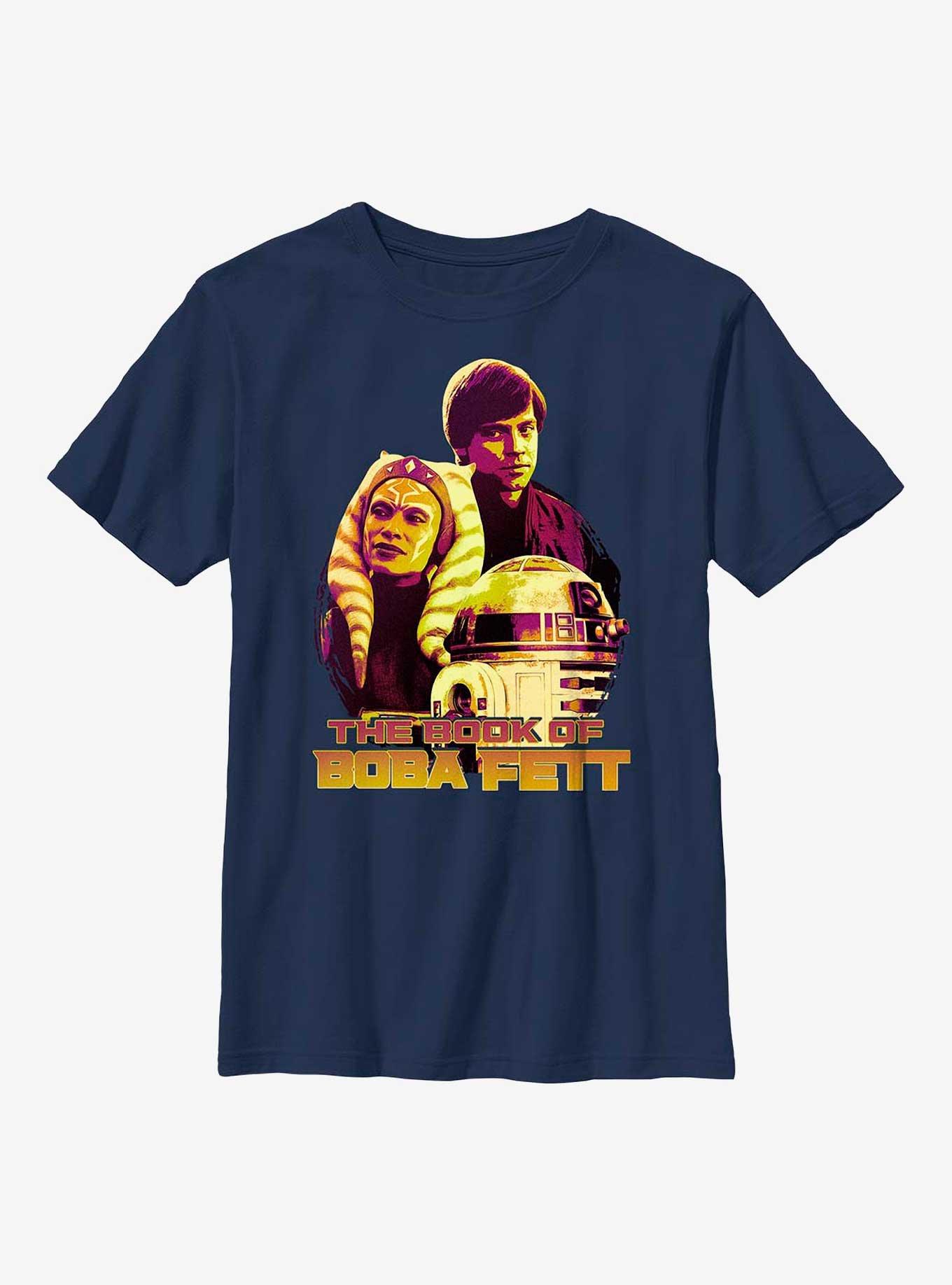 Star Wars Book Of Boba Fett Ahsoka Luke & R2 Youth T-Shirt, NAVY, hi-res