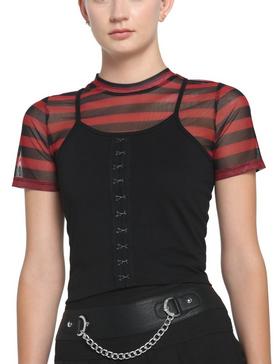 Black & Red Stripe Girls Twofer T-Shirt, , hi-res