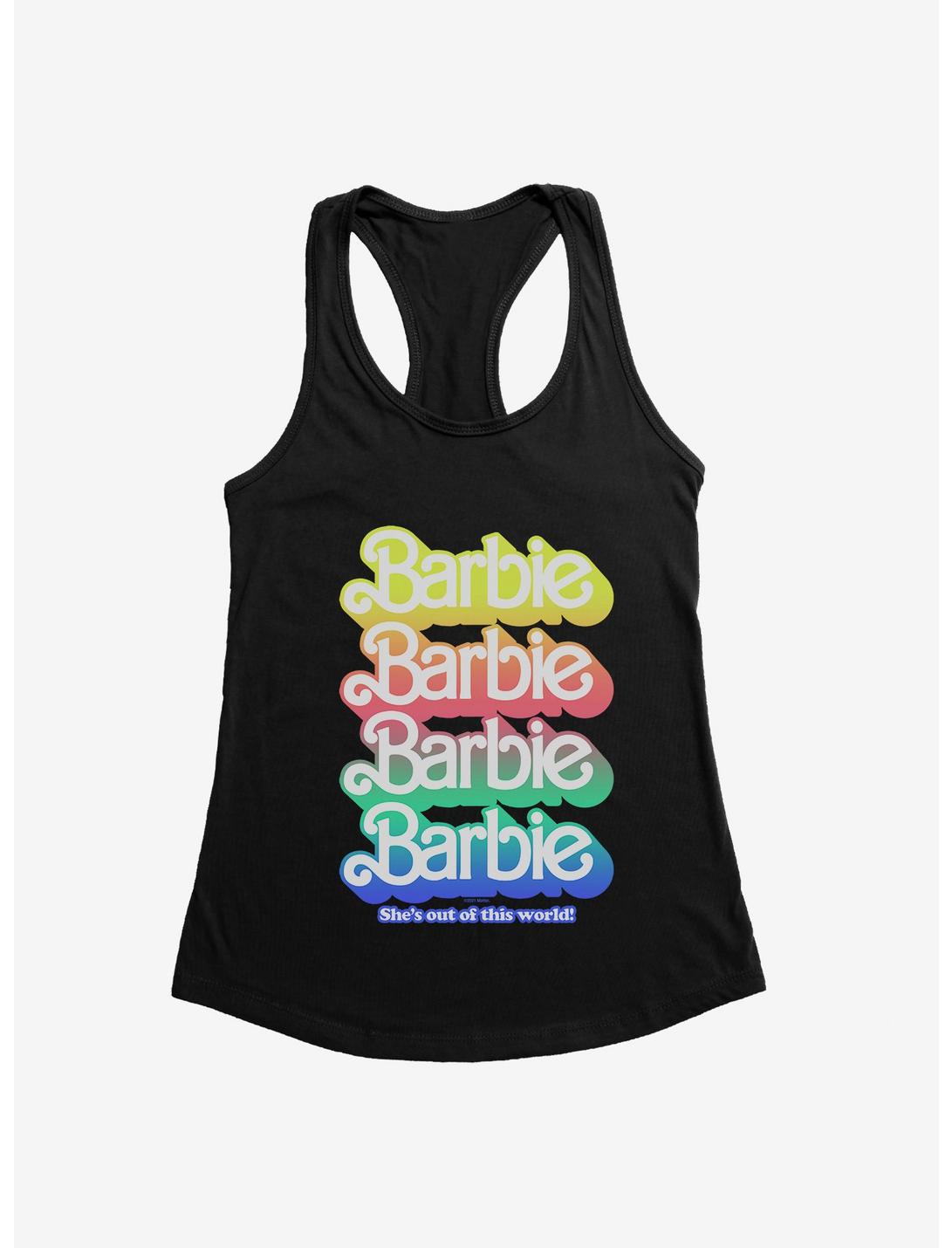 Barbie Pastel Rainbow She's Out Of This World Logo Womens Tank Top, , hi-res