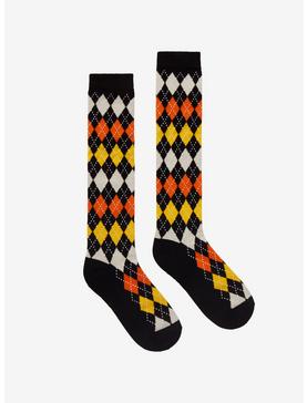 Orange Argyle Knee-High Socks, , hi-res