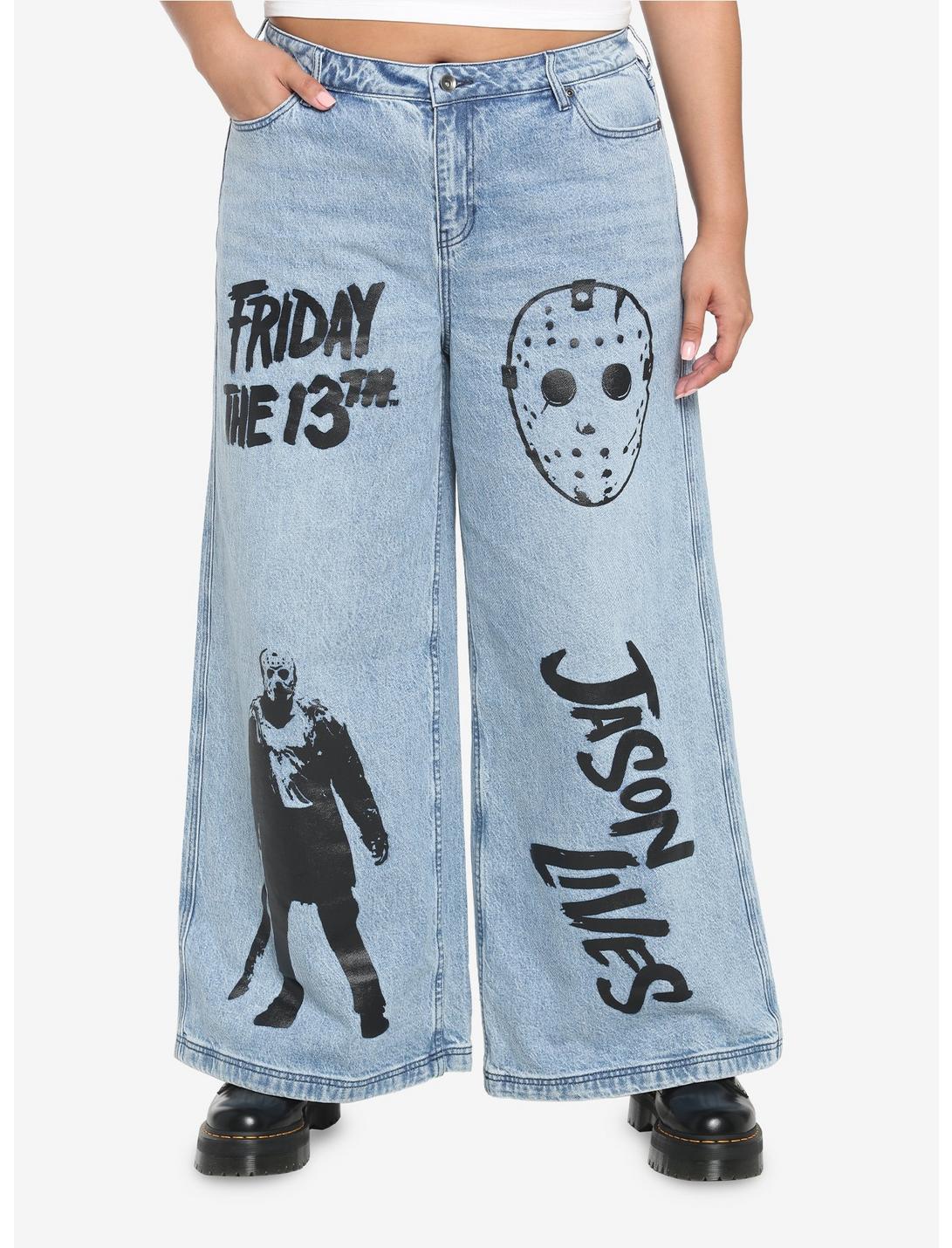 Friday The 13th Jason Wide Leg Mom Jeans Plus Size, MULTI, hi-res