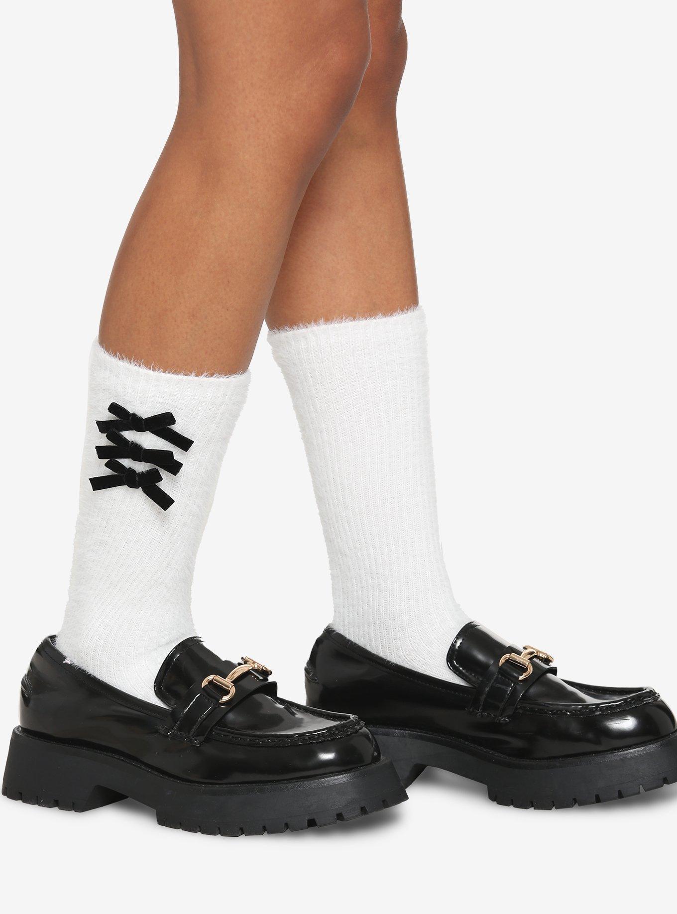Fuzzy White Knee-High Socks, , hi-res