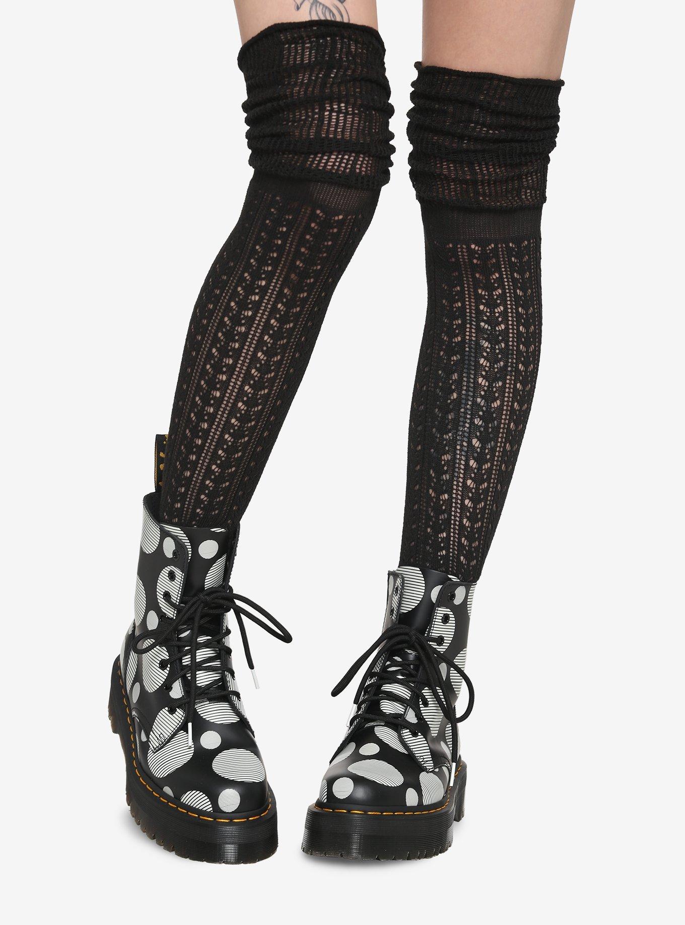 Black Pointelle Over-The-Knee Socks, , hi-res