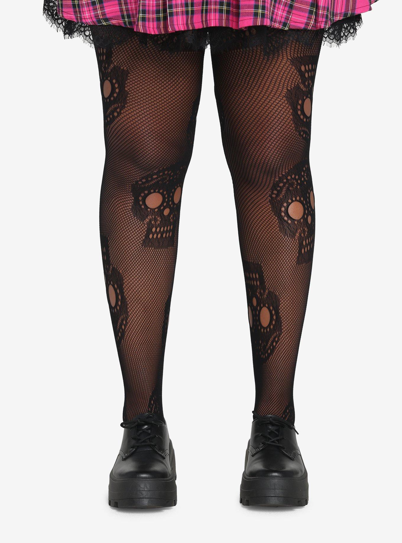 Leg Avenue Black Sugar Skull Fishnet Tights Plus Size | Hot Topic