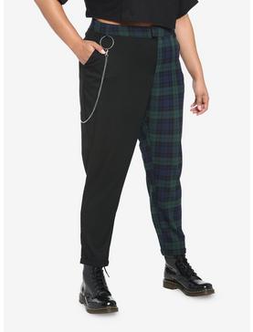 Black & Green Plaid Split Pants Plus Size, , hi-res