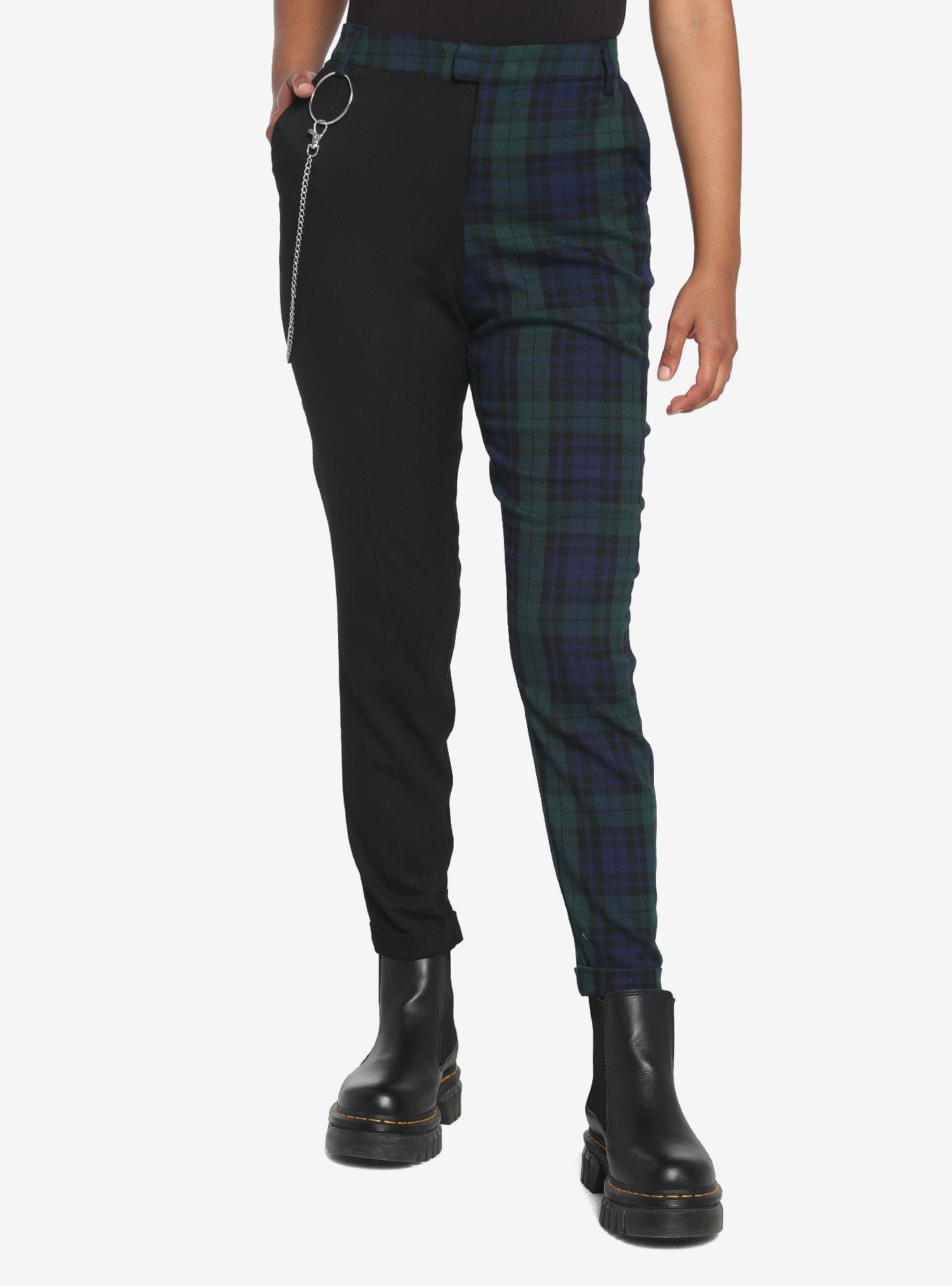 Black & Green Plaid Split Pants