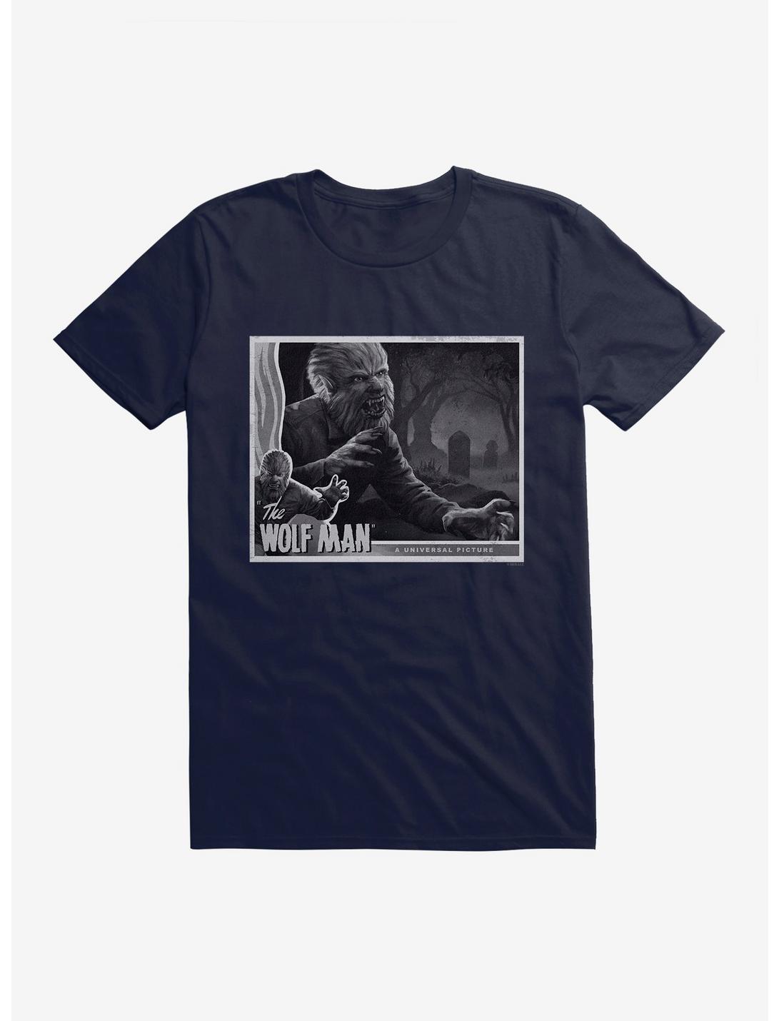 The Wolf Man Black And White Movie Poster T-Shirt, NAVY, hi-res