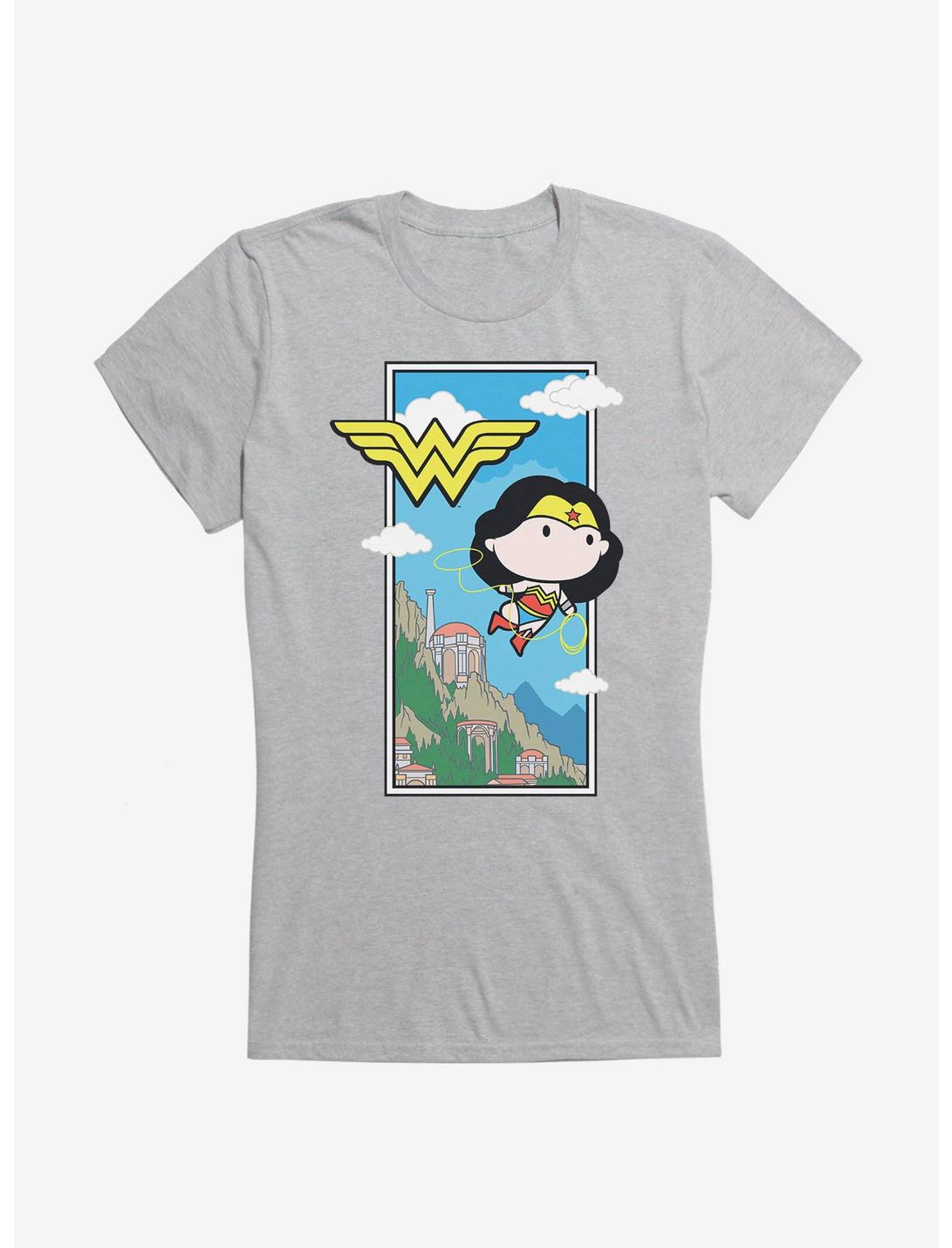 DC Comics Chibi Wonder Woman Flying Lasso Girls T-Shirt, HEATHER, hi-res