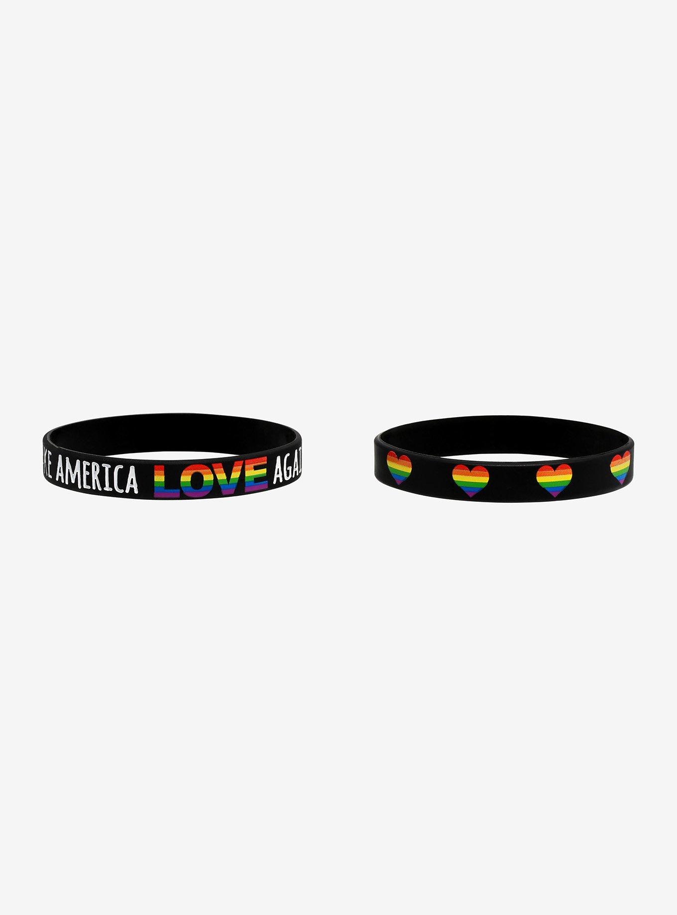Rainbow Hearts Pride Rubber Bracelet Set, , hi-res