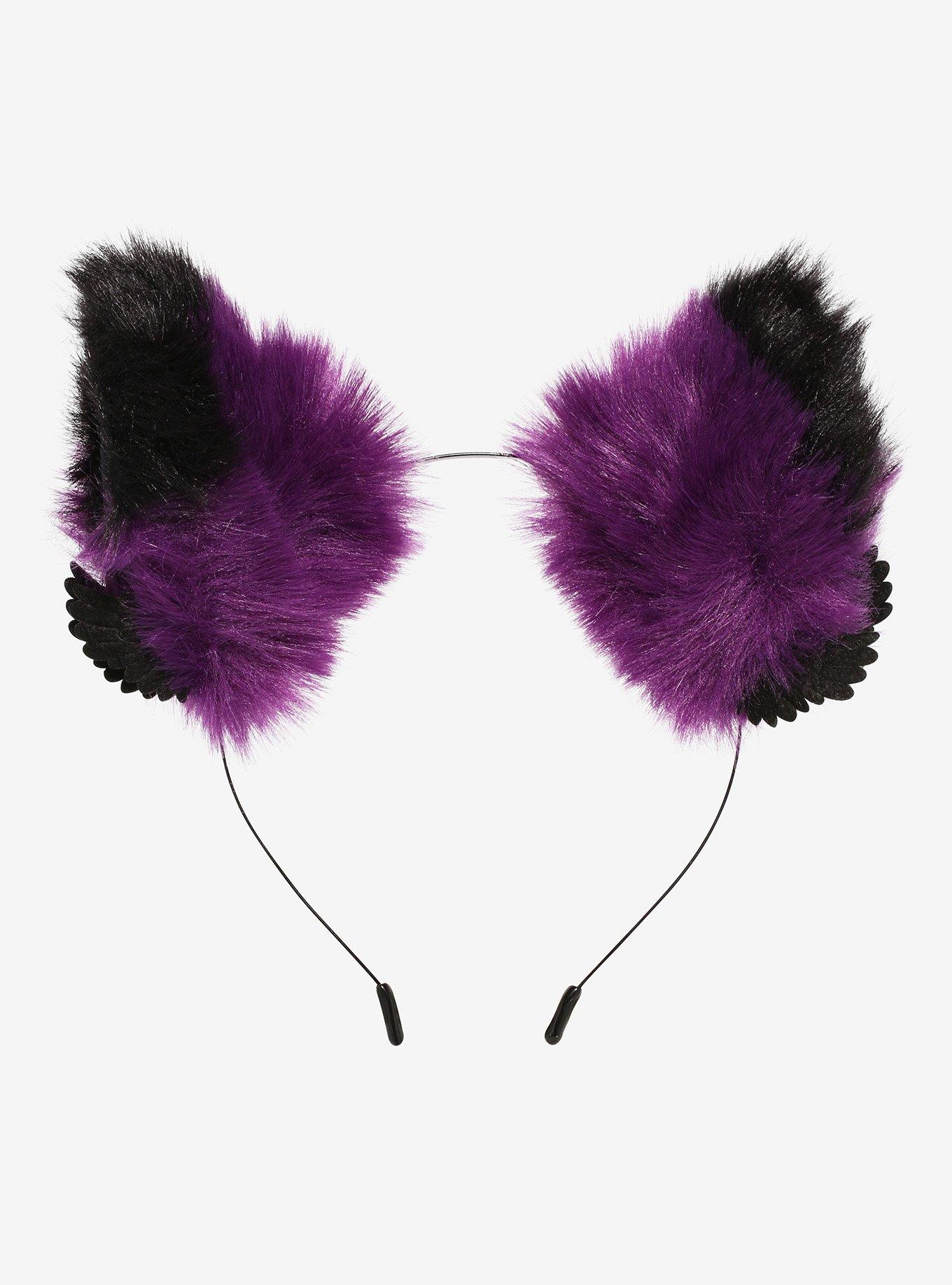 Black & Purple Cat Ear Angel Wing Tips Headband, , hi-res