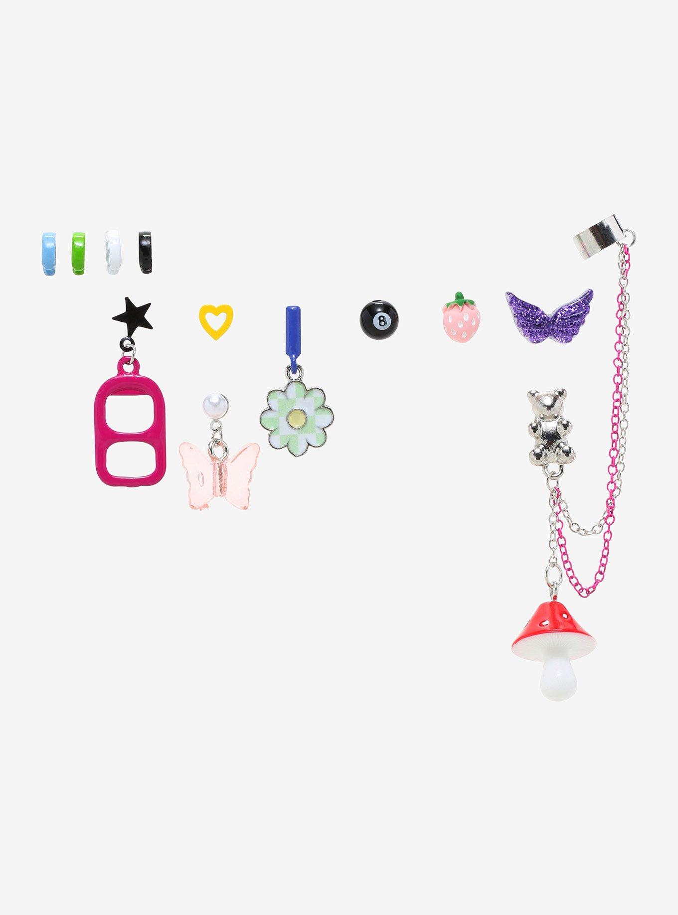 Colorful Flower Mushroom Soda Tab Mismatch Earring Set, , hi-res