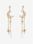 Sparkly Moon Crystal Star Drop Chain Earrings, , hi-res