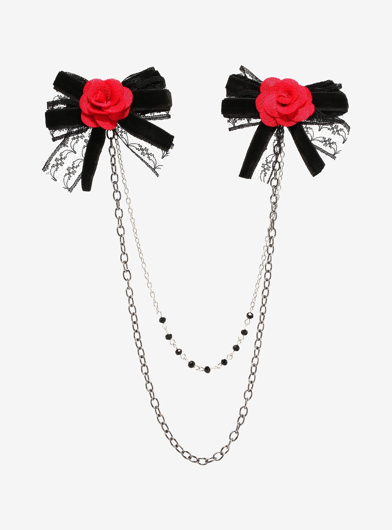 Gothic Rose Chain Hair Bow Set, , hi-res