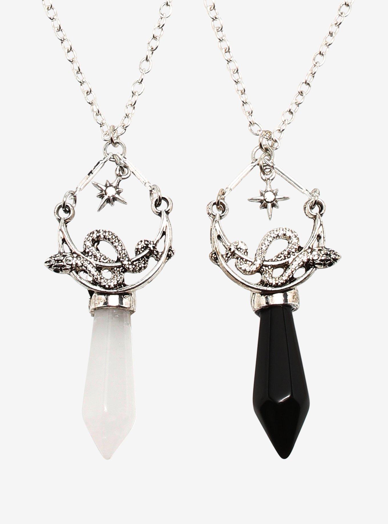 Black & White Crystal Snake Moon Best Friend Necklace Set, , hi-res