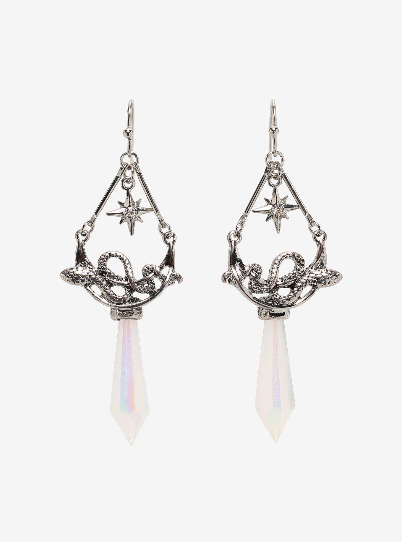 Crescent Moon Snake Crystal Star Earrings, , hi-res