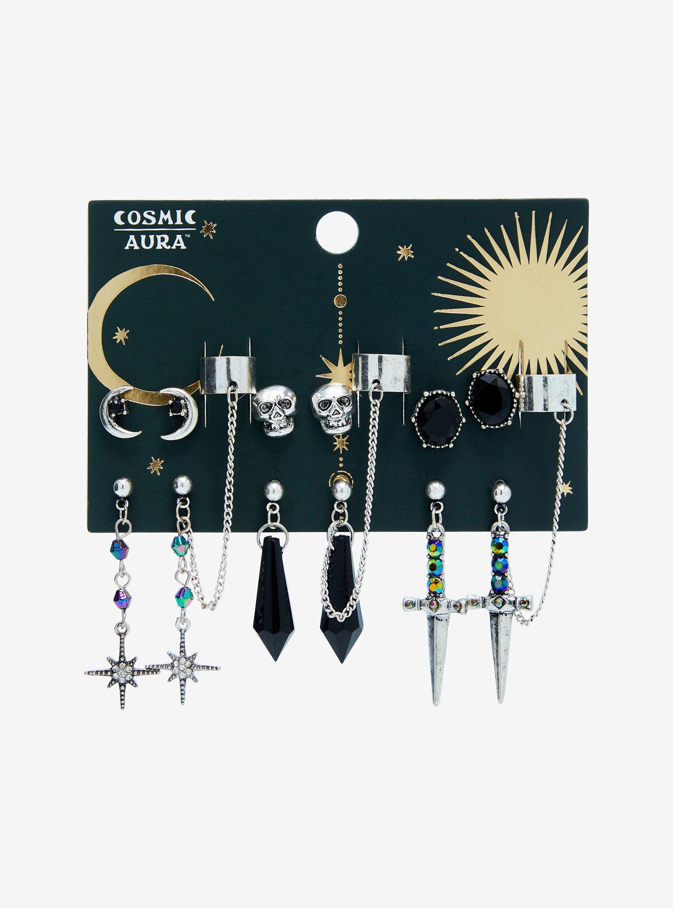 Cosmic Aura Dark Gem Sword Crystal Cuff Earring Set, , hi-res