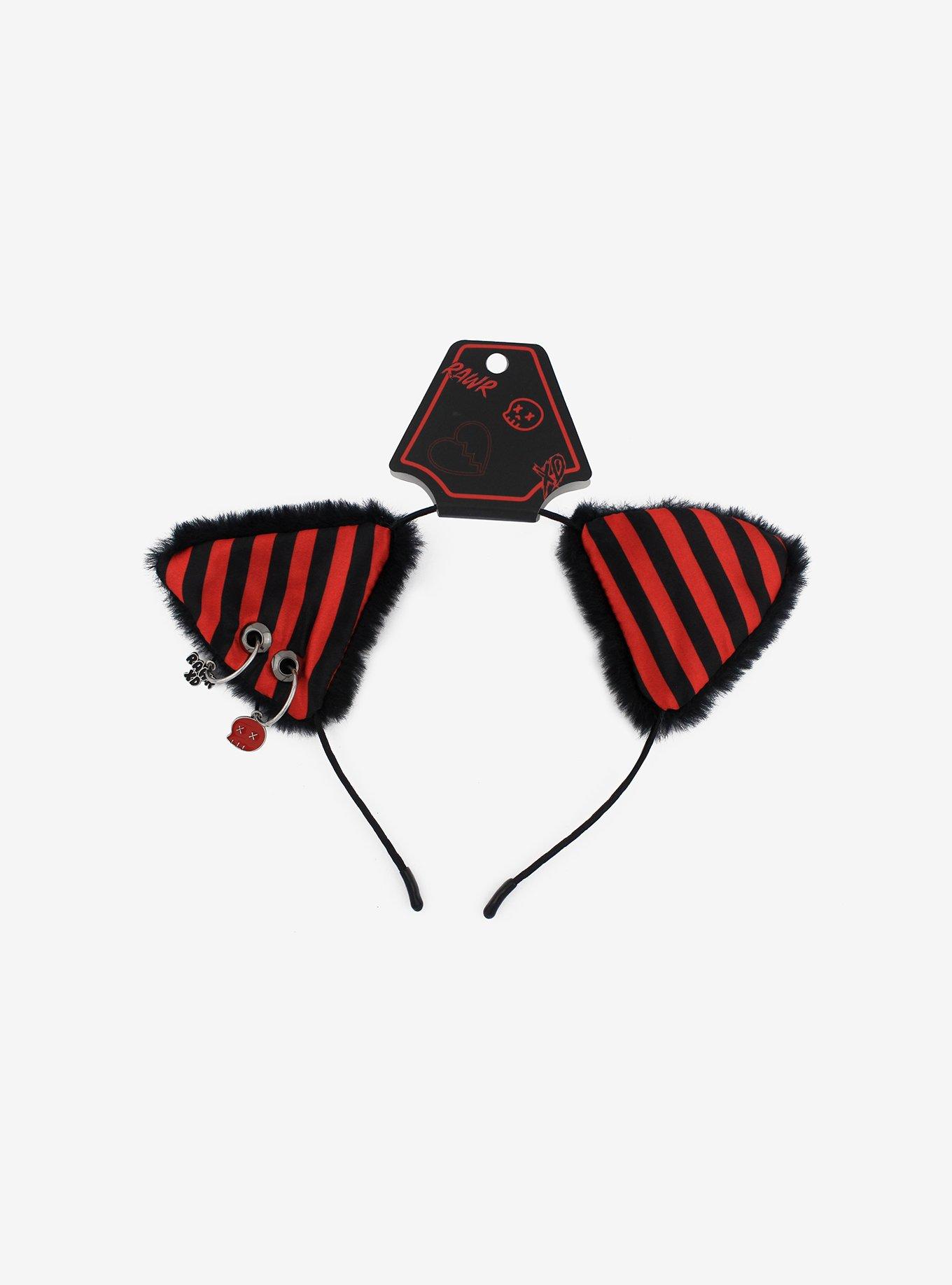 Rawr Red & Black Stripe Cat Ear Headband, , hi-res