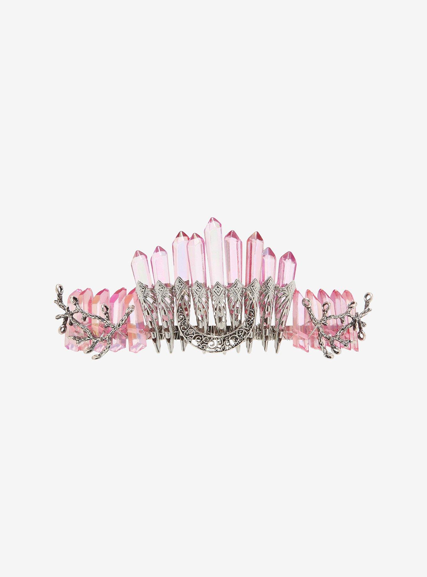 Pink Crystal Crescent Moon Crown, , hi-res