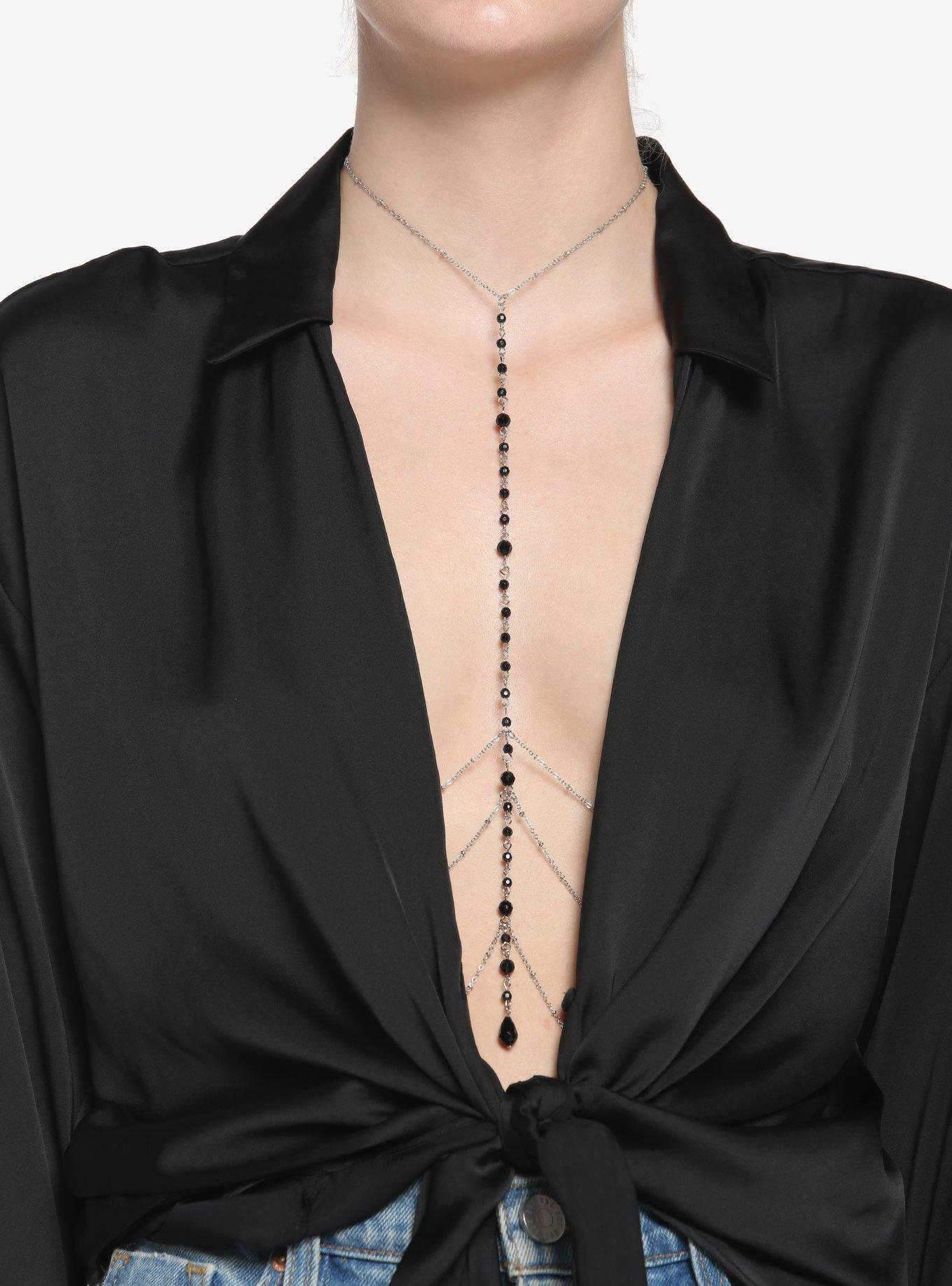 Black & Silver Beaded Body Chain, , hi-res