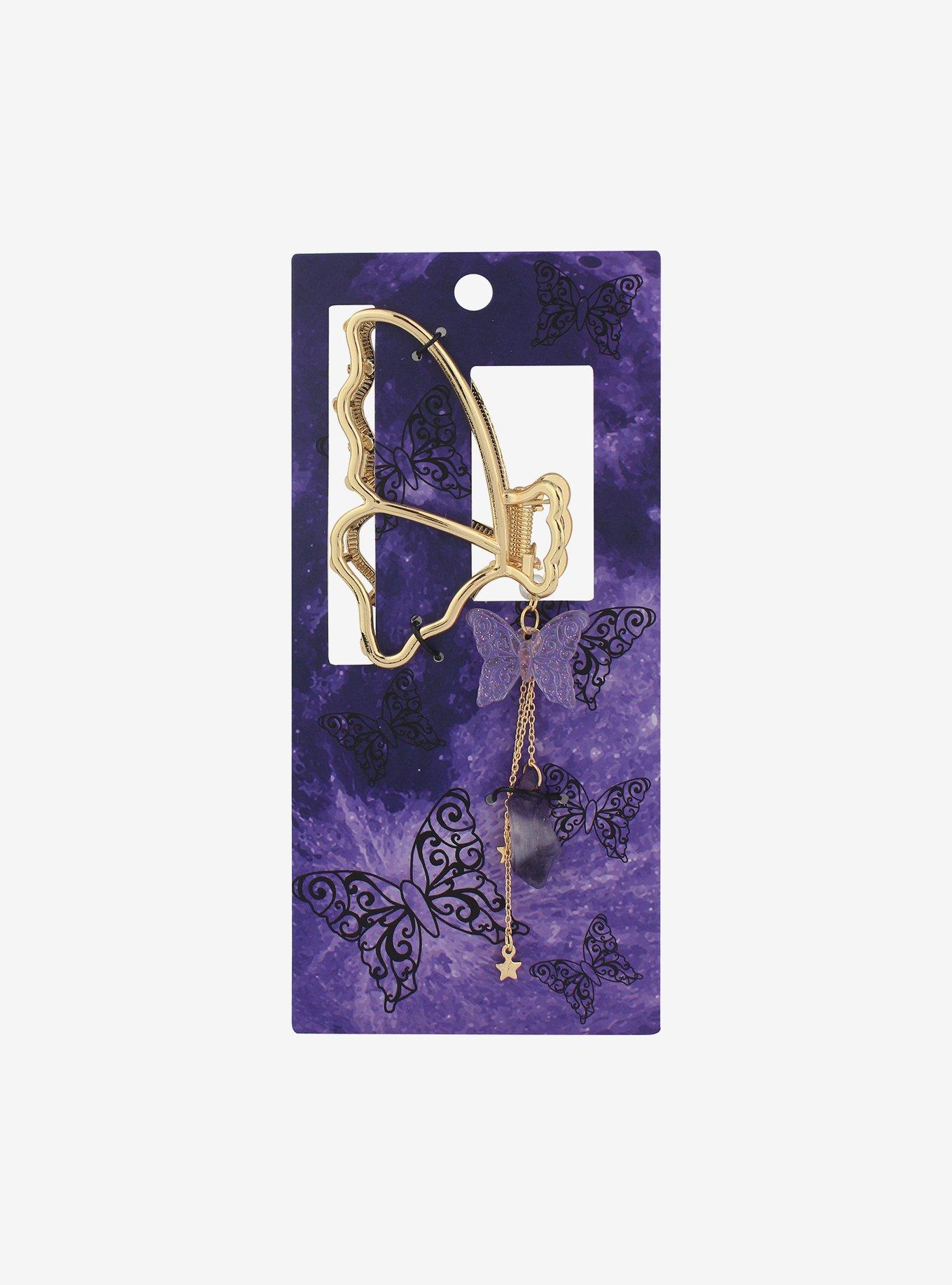 Gold & Purple Butterfly Claw Hair Clip, , hi-res