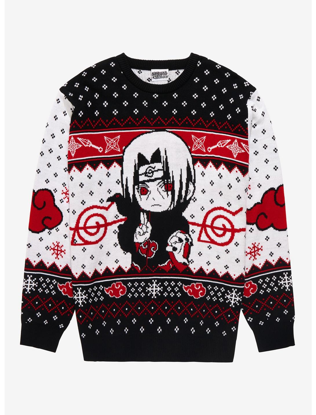 Naruto Shippuden Chibi Itachi Uchiha Holiday Sweater - BoxLunch Exclusive, BLACK  WHITE, hi-res
