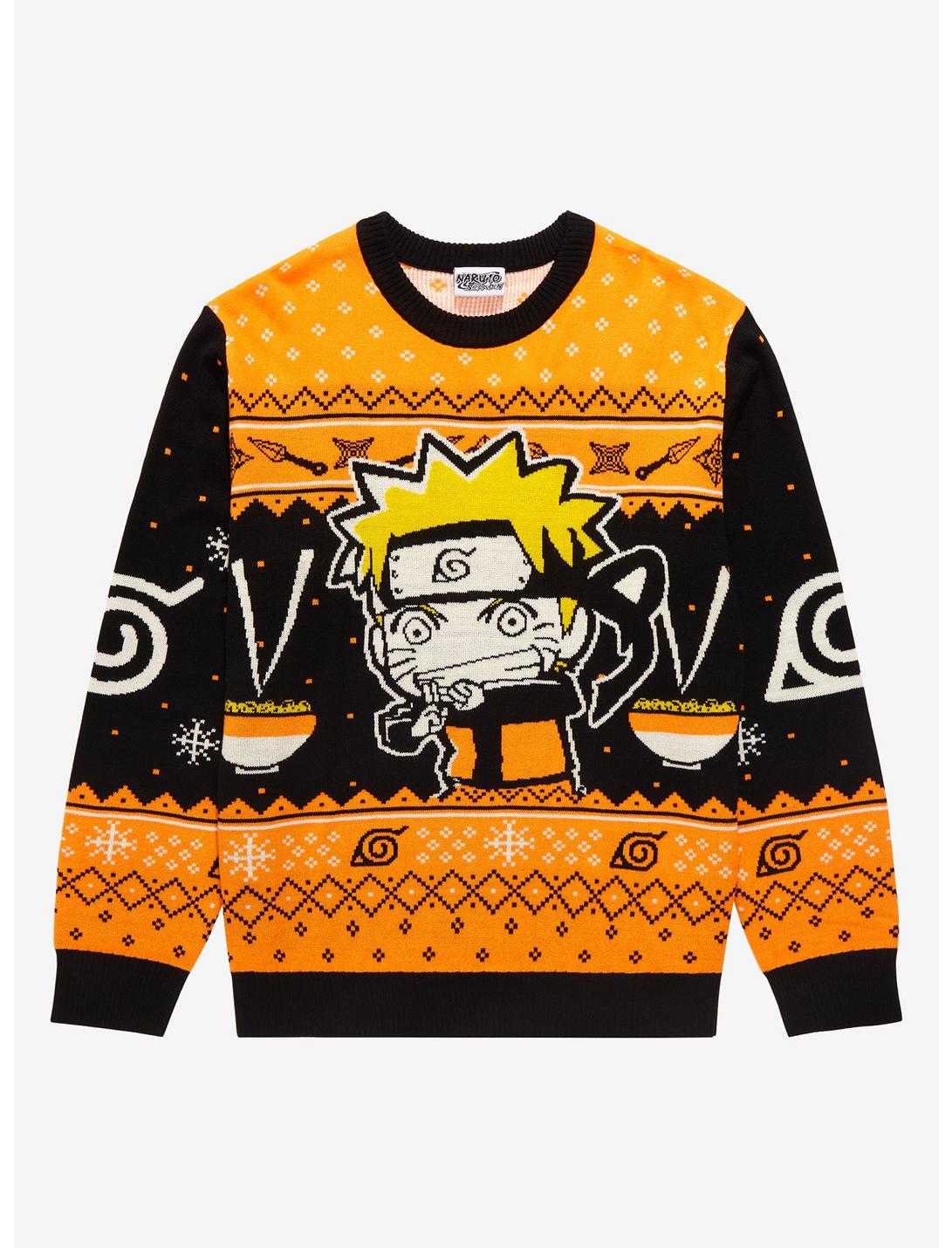 Naruto Shippuden Chibi Naruto & Ramen Holiday Sweater - BoxLunch Exclusive, ORANGE, hi-res