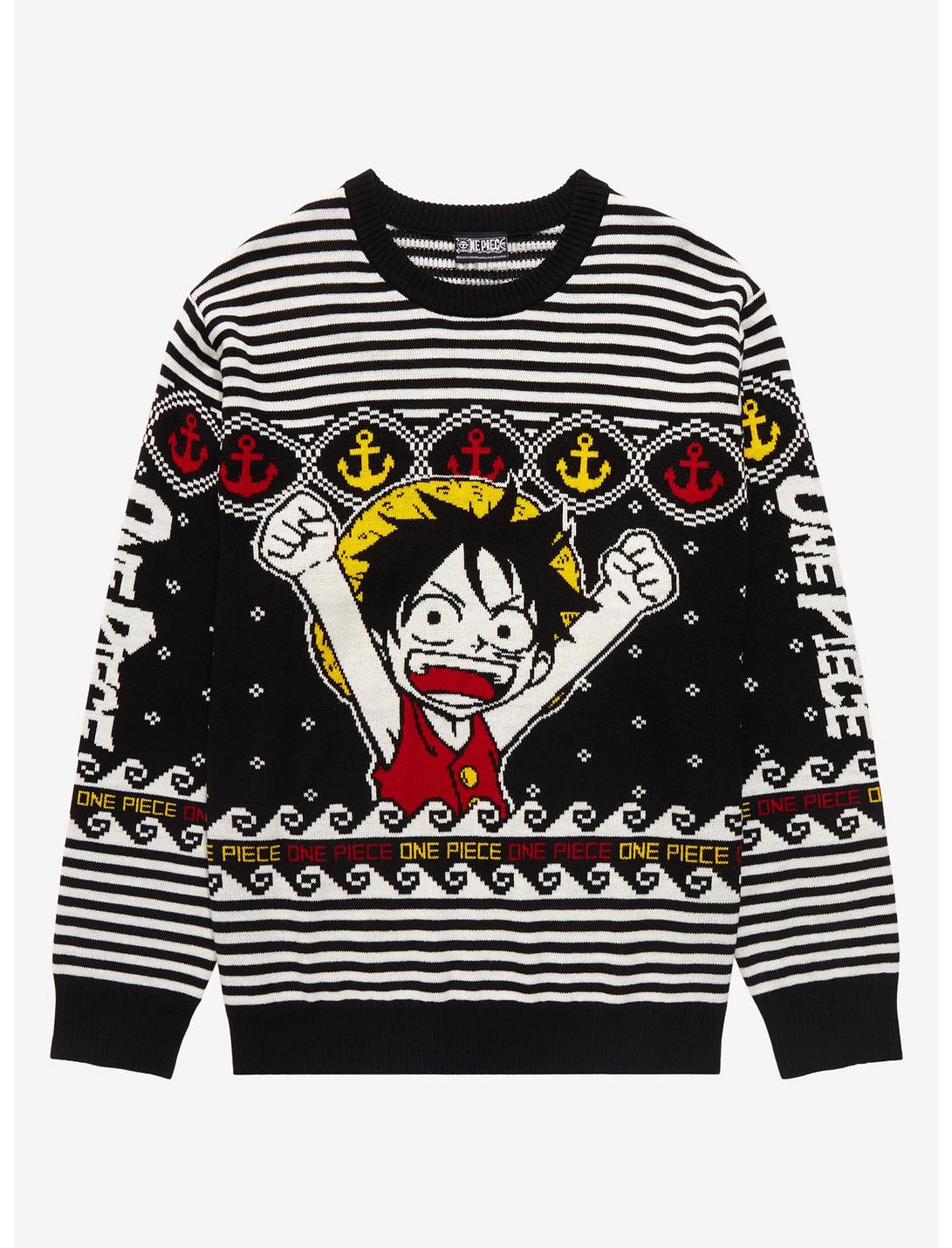 One Piece Chibi Monkey D. Luffy Holiday Sweater - BoxLunch Exclusive, BLUE, hi-res