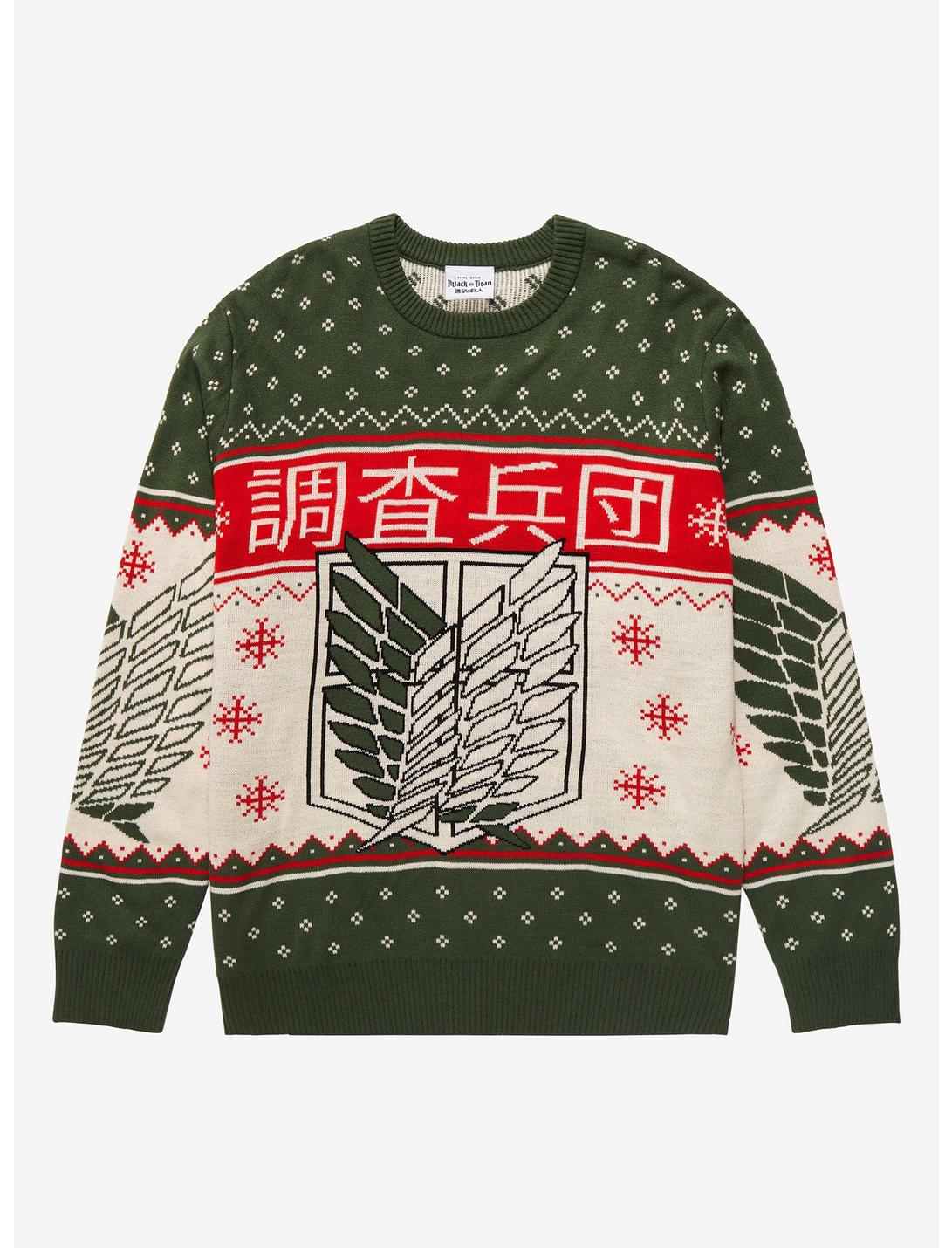 Attack on Titan Scout Regiment Crest Holiday Sweater - BoxLunch Exclusive, FOREST, hi-res