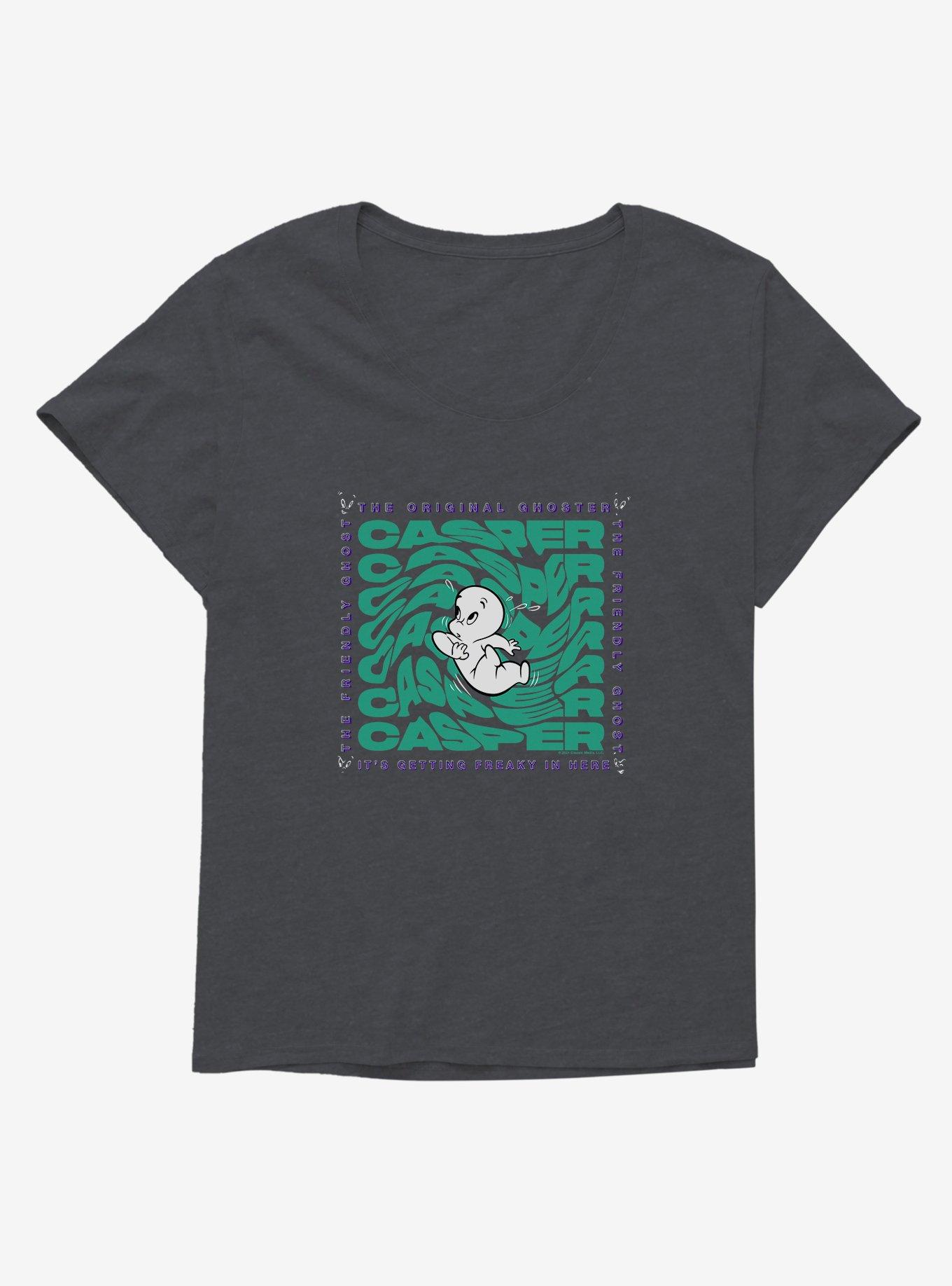 Casper The Friendly Ghost Virtual Raver Freaky Here Girls T-Shirt Plus Size, CHARCOAL HEATHER, hi-res