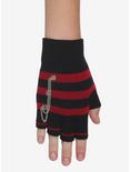 Red & Black Stripe Grommet Fingerless Gloves, , hi-res