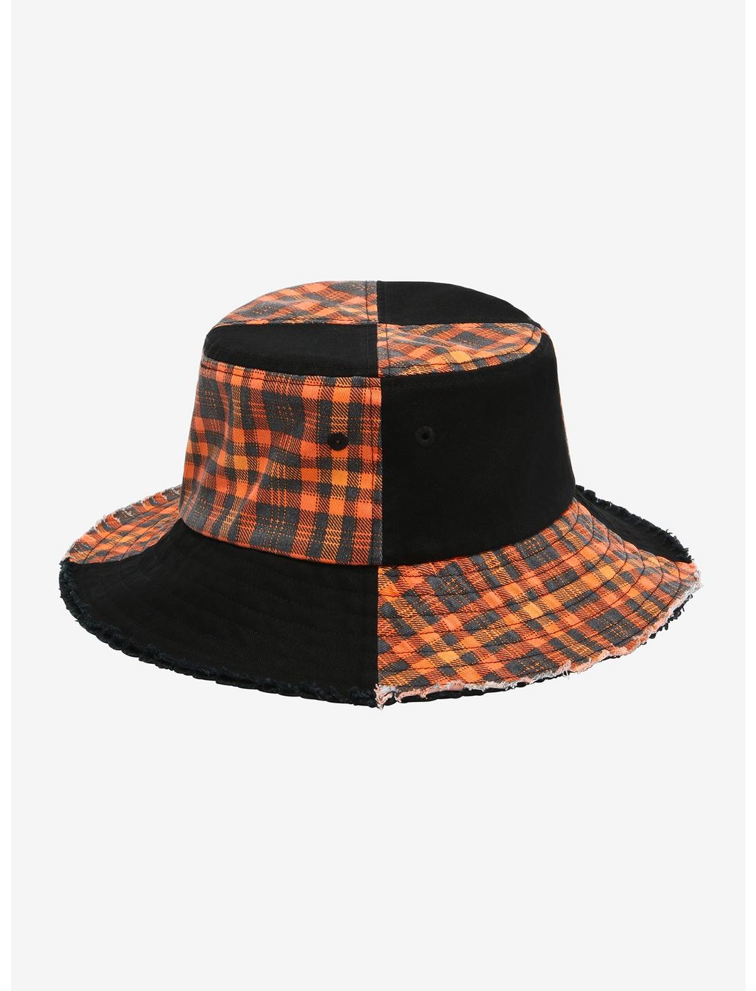 Orange Plaid Patchwork Bucket Hat, , hi-res