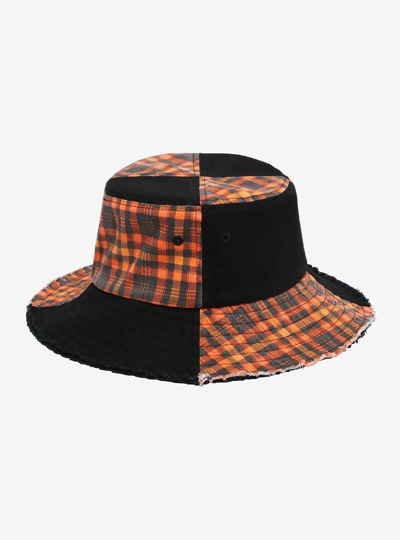 Orange Plaid Patchwork Bucket Hat, , hi-res