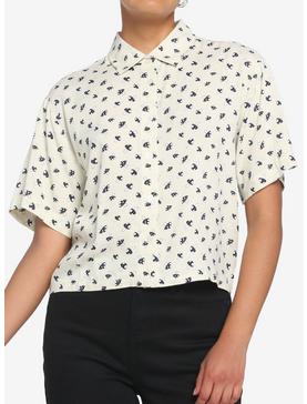 Sepia Mushroom Boxy Girls Crop Woven Button-Up, , hi-res