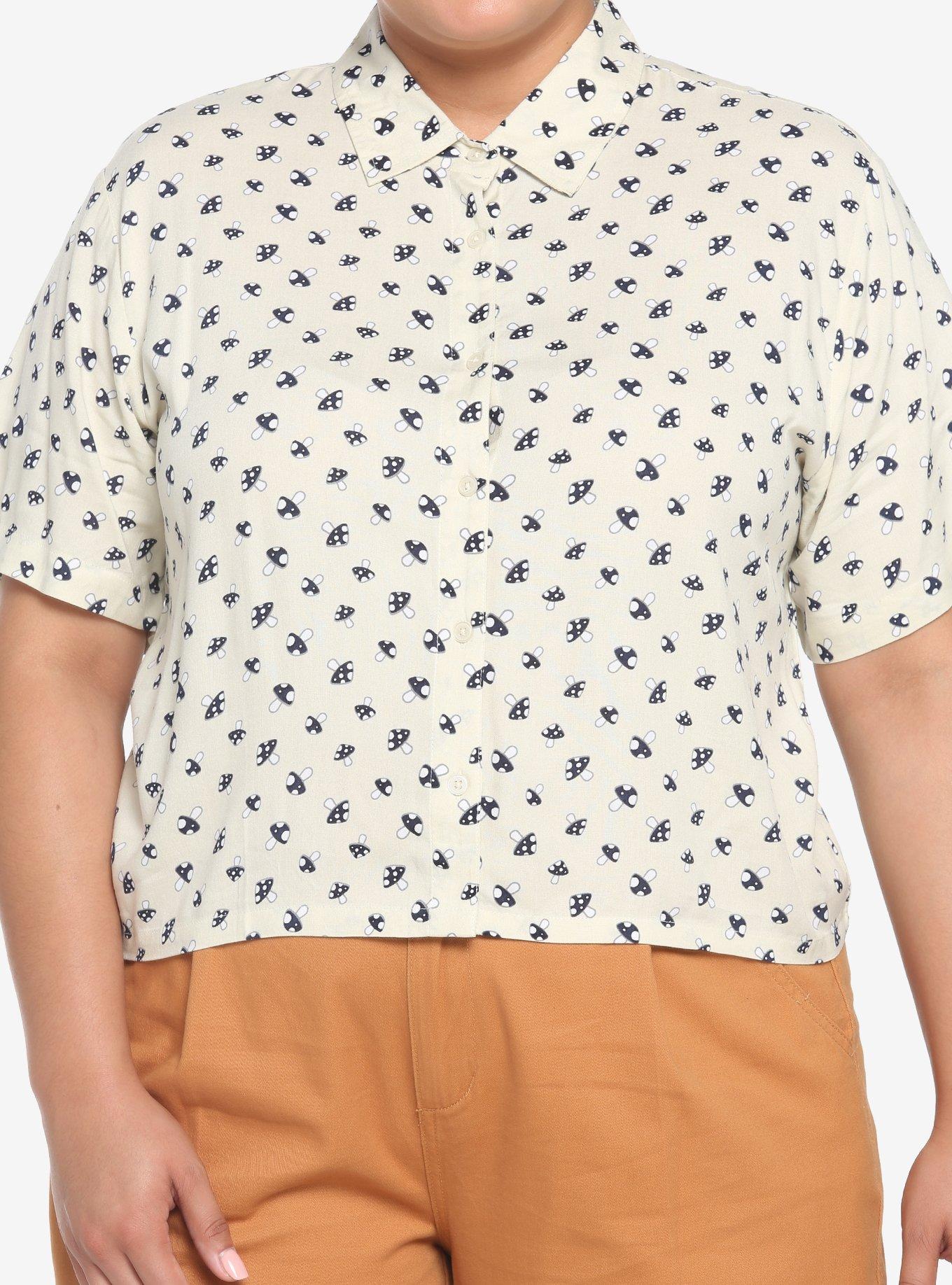 Sepia Mushroom Boxy Girls Crop Woven Button-Up Plus Size, BIRCH IVORY, hi-res