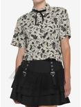 Ivory Raven Skull Girls Crop Woven Button-Up, MULTI, hi-res