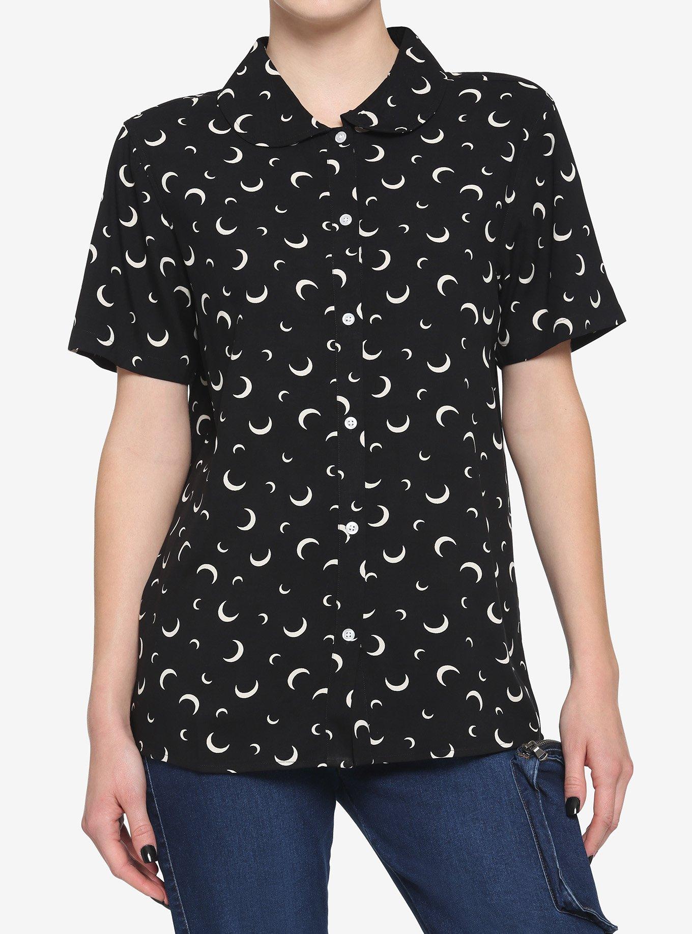 Crescent Moon Girls Resort Woven Button-Up, BLACK, hi-res