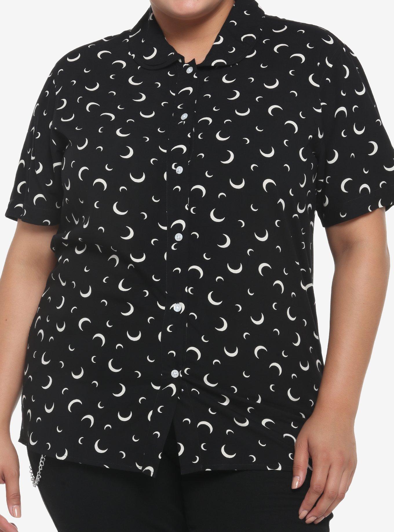 Crescent Moon Girls Resort Woven Button-Up Plus Size, BLACK, hi-res