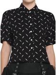 Bloody Knives Boxy Girls Crop Woven Button-Up, BLACK, hi-res